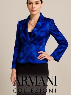 Armani Collezioni  Luxury Blue 100% Silk Blazer   🇮🇹 Made in Italy